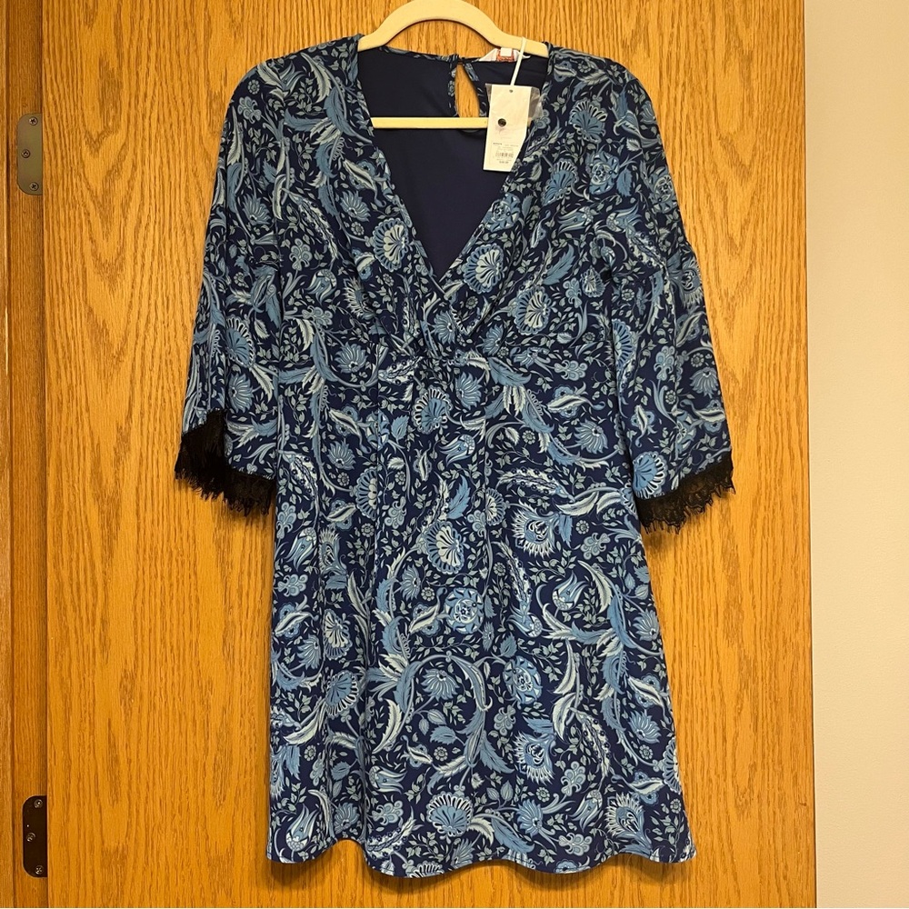 Candie’s Medium Paisley Mini Dress with Lace Sleeves